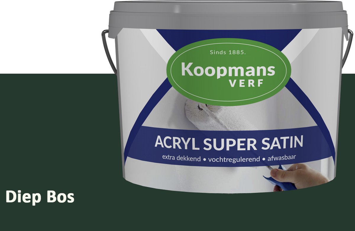 Koopmans Acryl Super Satin Zijdeglans Muurverf – Reinigbare Binnen- en Buitenverf voor Muren & Plafonds – Diep Bos – 10 l