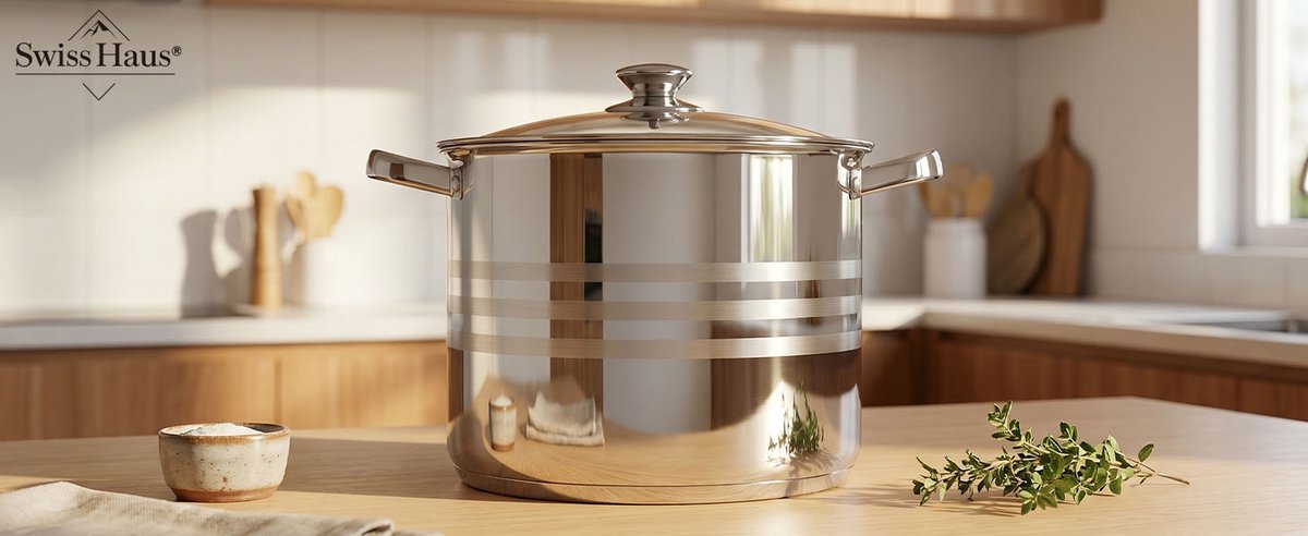 Swiss Haus® NC24SP Soeppan Met Deksel - Ø24cm / 8,5L - Kookpan - Geschikt Voor Inductie & Alle Warmtebronnen - Vaatwasser & Ovenbestendig - RVS — afbeelding 7