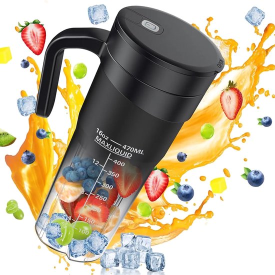Draagbare Blender - Oplaadbare Sapbeker 4000mAh - 6 Bladen Smoothie Maker 460ml Zwart van AIMASON — afbeelding 2