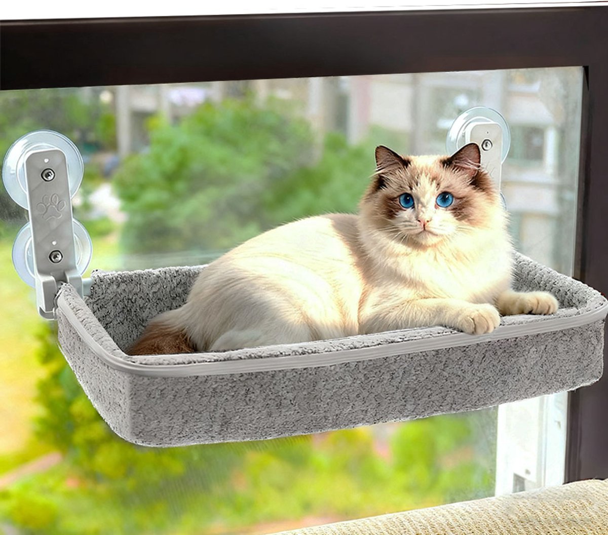 Kattenhangmat Raam – Kattenhangmat met Zuignappen, Opvouwbare Kattenvensterbank tot 18 kg, Kattenspeelgoed
