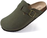 Homaxy - Genuine Suede Clogs - Women Cork Footbed Sandals - Leather Mules Potato Shoes - Arch Support -groen-39
