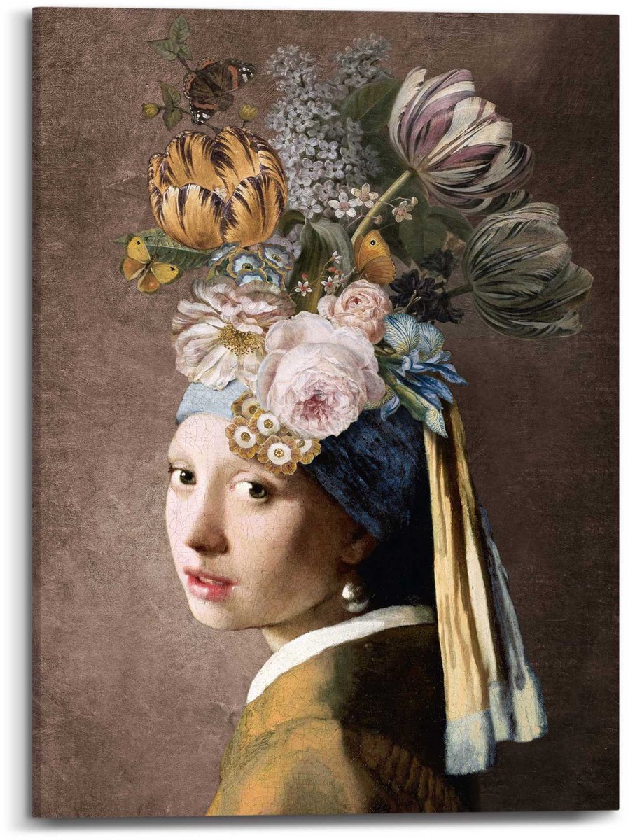 Schilderij Vermeer - Bloemenmeisje met de Parel - 70 x 50 - Canvas - REINDERS