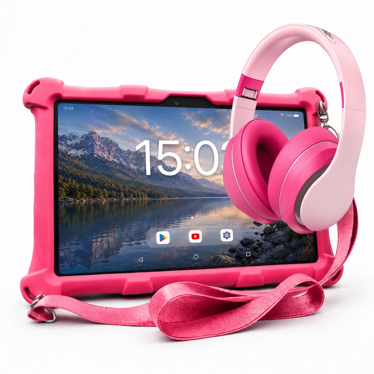 AngelTech Kinderpakket XL - Kindertablet XL + Kinderkoptelefoon - Combipakket - Kindertablet Vanaf 3 Jaar – Kinder Tablet – Kids Tablet - Tablet voor Kinderen - Roze