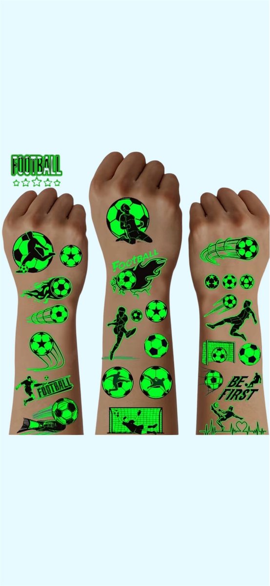 Tattoo stickers Voetbal Glow in the Dark ( Neon ) 10 vellen