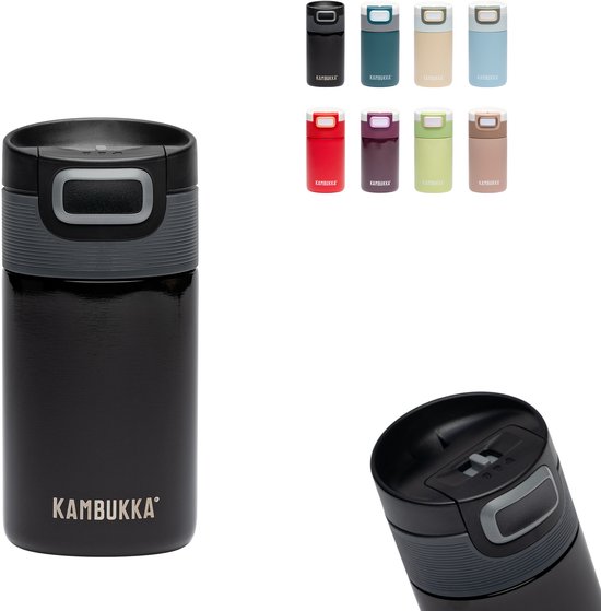 Kambukka Etna Thermosbeker 300 ml - makkelijk te reinigen thermosfles - lekvrije Koffiebeker To go - zwart