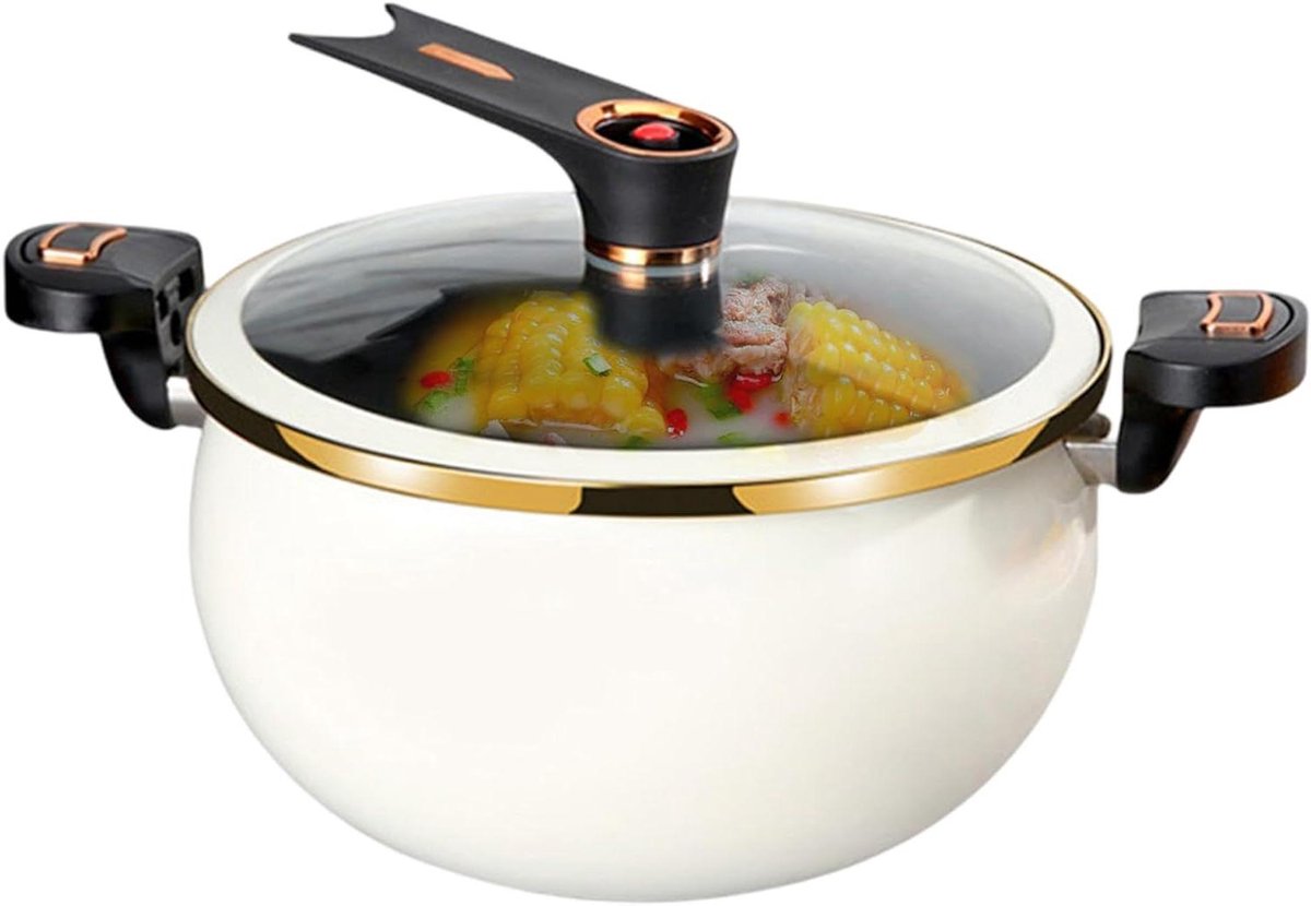 Mini Snelkookpan - Drukpan Compact - Snel Koken - Antiaanbaklaag Deksel - 8 Liter - Wit