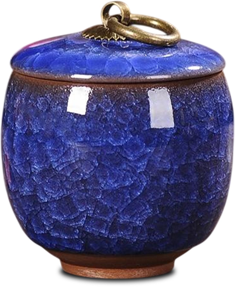 Akerz Mini Urn Diepblauw Craquelé – Keramische Mini Urn – 60ml – Handgeschilderd – Inclusief Beschermzakje – Discreet Aandenken