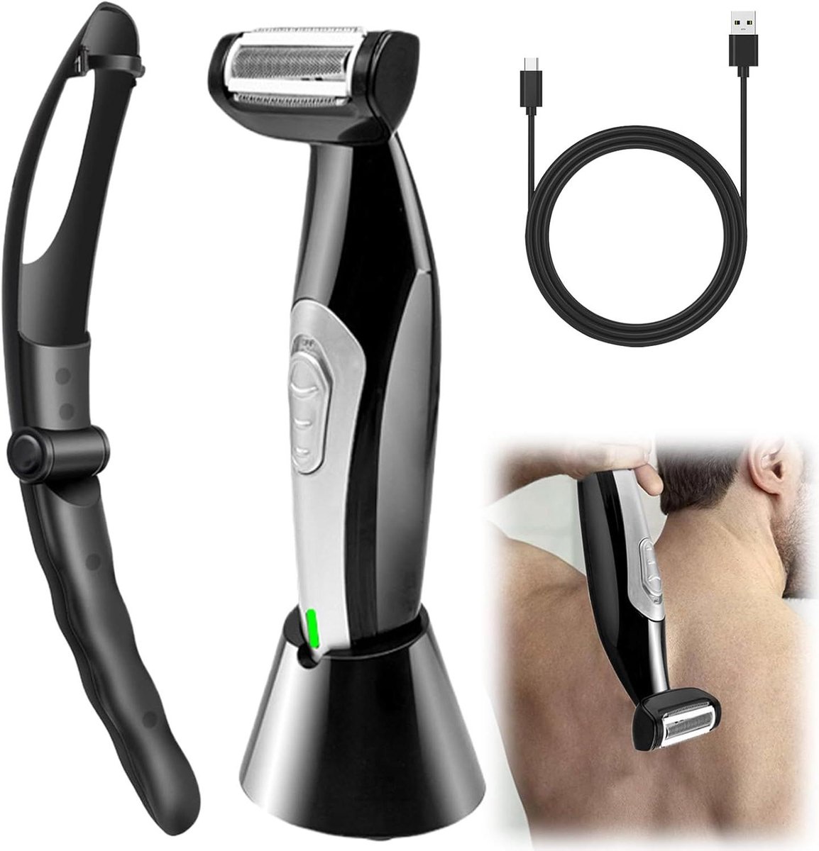 Elektrisch Rugscheerapparaat - Lichaamshaar Trimmer - Lichaamsverzorging - Opvouwbaar Ontwerp - 19 cm Uitgevouwen - Zwart