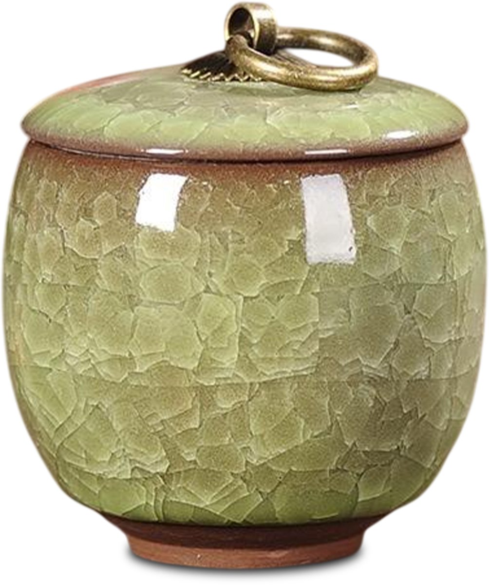 Akerz Mini Urn Lichtgroen Craquelé – Keramische Mini Urn – 60ml – Handgeschilderd – Inclusief Beschermzakje – Discreet Aandenken