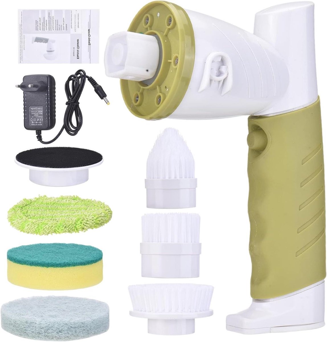 Elektrische Schrobborstel - Draadloze Schrobber - Badkamer Schoonmaken - 6 Verwisselbare Opzetborstels - IPX6 Waterdicht - Groente