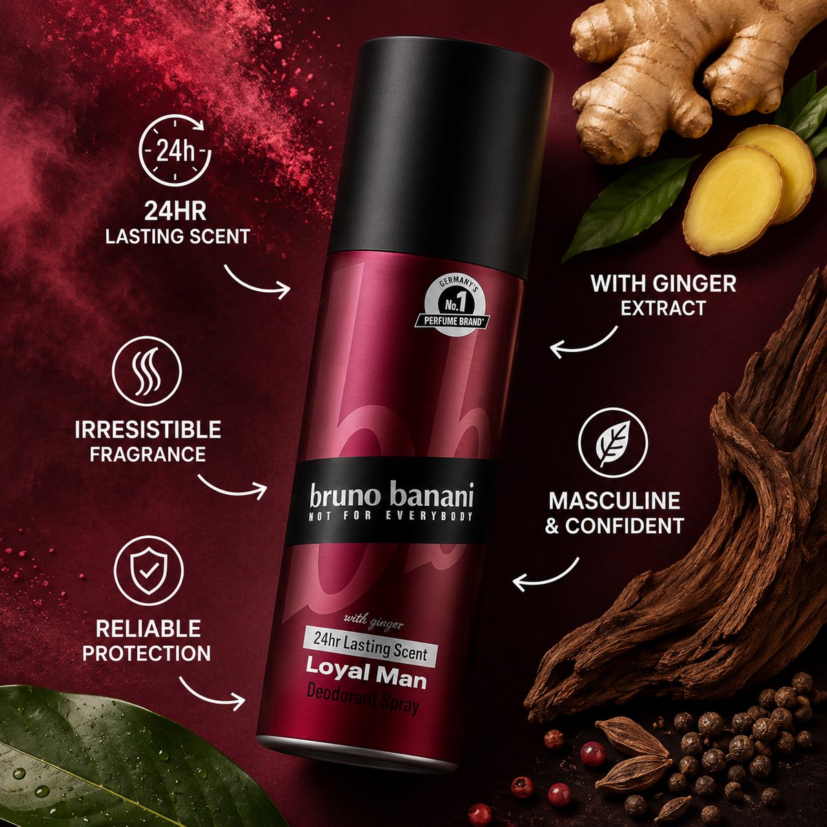 Bruno Banani Loyal Man Deodorant Body Spray - Aromatisch Houtachtig - 24u - 150 ml