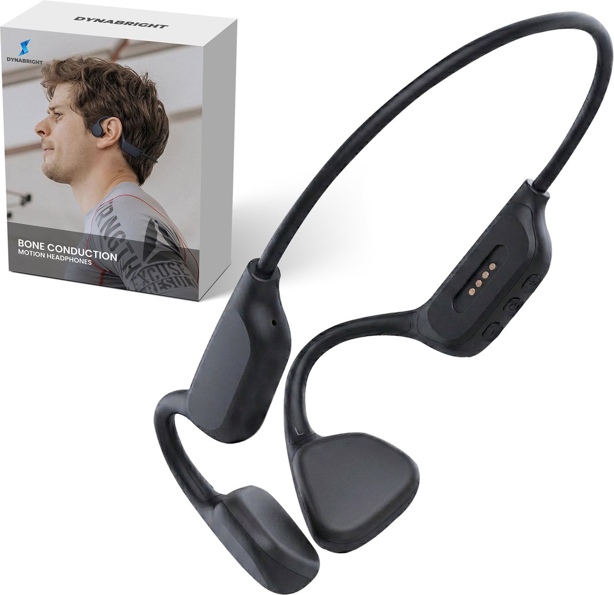 Dynabright Bone Conduction Headphone - Incl. 32GB Opslag – IPX8 Waterdicht – Bluetooth 5.4 – Veilig Fietsen & Hardlopen - Open Ear Sportkoptelefoon - Bellen en Gebeld worden