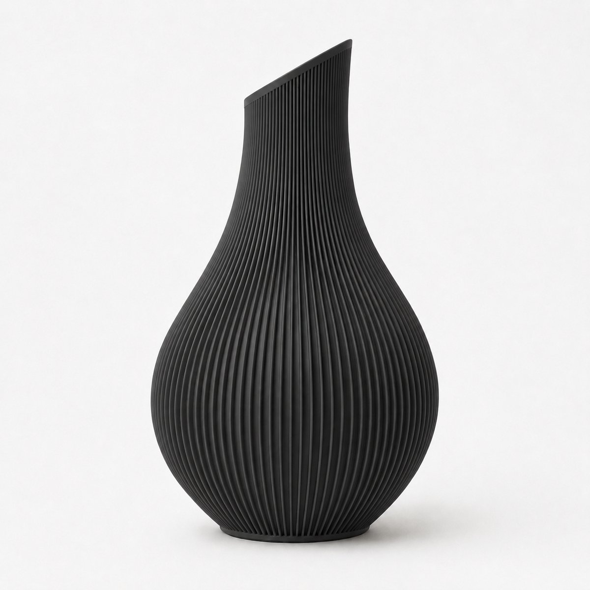 Waterdichte Shizu - Japandi Vaas - 32 cm - Matt Zwart - Japandi Stijl Vaas - Organische Vorm - Ribbel Vaas - Moderne Minimalistische Woondecoratie