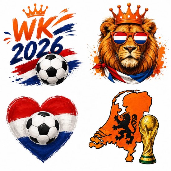 WK 2026 stickervel 4 stuks - (auto)raamstickers 15 cm - hup holland hup