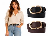 Dames Riem Maat 85 met Gouden Gesp – Verstelbare Kunstleren Taille Riem voor Jeans en Broek – Trendy Fashion Riem 105 cm – Zwart & Bruin