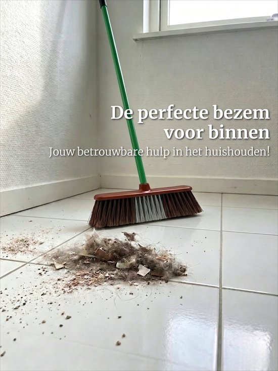 Clean Bezem met Steel - 132x28 cm - Binnenbezem - Voor Parket & Laminaat - Kamerveger - Zaalveger - Zachte Bezem - Straatbezem - Binnen Bezem - Ergonomische Huishoudbezem - Krasvrije Veger voor Gladde Vloeren - Fijnhaar Zachte Borstel - Rood/Groen — afbeelding 3