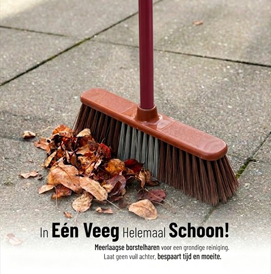 Clean Bezem met Steel - 132x28 cm - Binnenbezem - Voor Parket & Laminaat - Kamerveger - Zaalveger - Zachte Bezem - Straatbezem - Binnen Bezem - Ergonomische Huishoudbezem - Krasvrije Veger voor Gladde Vloeren - Fijnhaar Zachte Borstel - Rood/Rood — afbeelding 3