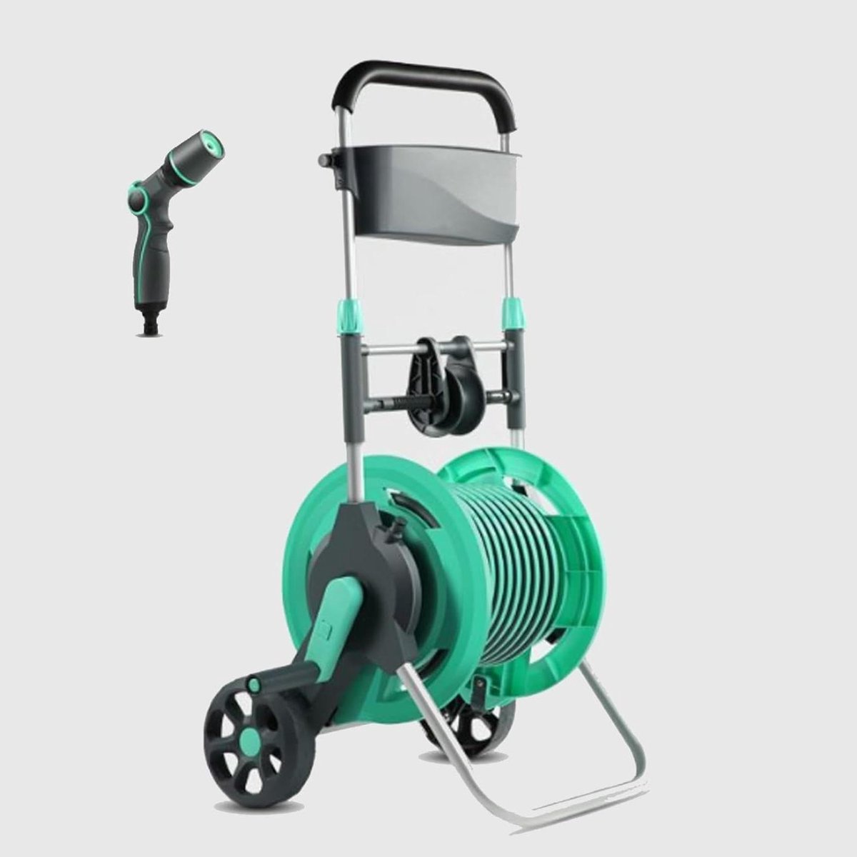 Slanghaspel Trolley - Mobiele Waterwagen - Tuin en Auto Wassen - Ingebouwde slanggeleider - 15 meter slang - Grijs