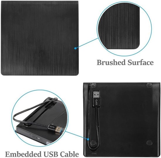 Externe DVD Brander - CD Writer - Films Kijken - Snelle USB 3.0 - Draagbaar Slim - Zwart — afbeelding 2