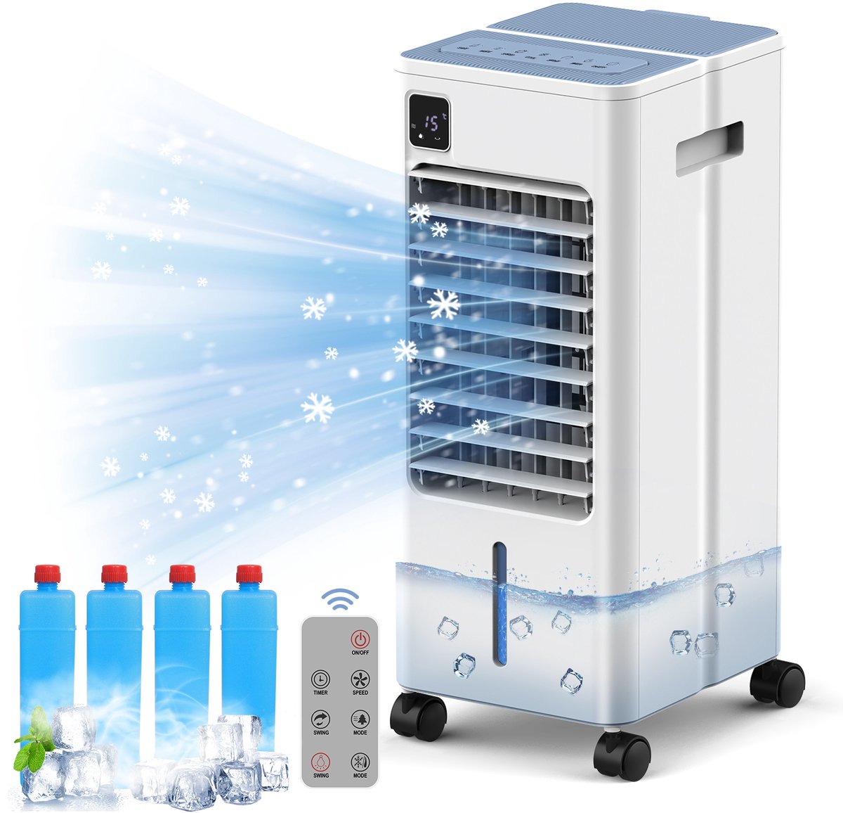 Puluomis - Aircooler / Luchtkoeler – Met Koelelementen - 8L Watertank - Afstandsbediening - 12H Timer - LED Display