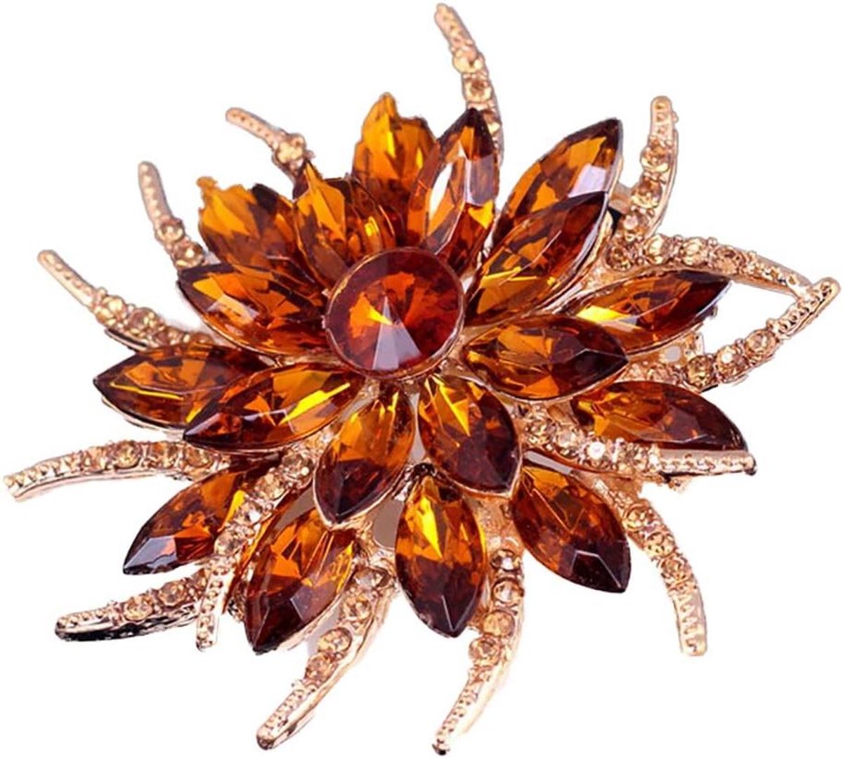 Bloemen Broche - Bloemen Speld - Outfit Verfraaien - Rhinestone Decoratie - Groot Formaat - Zilverkleurig