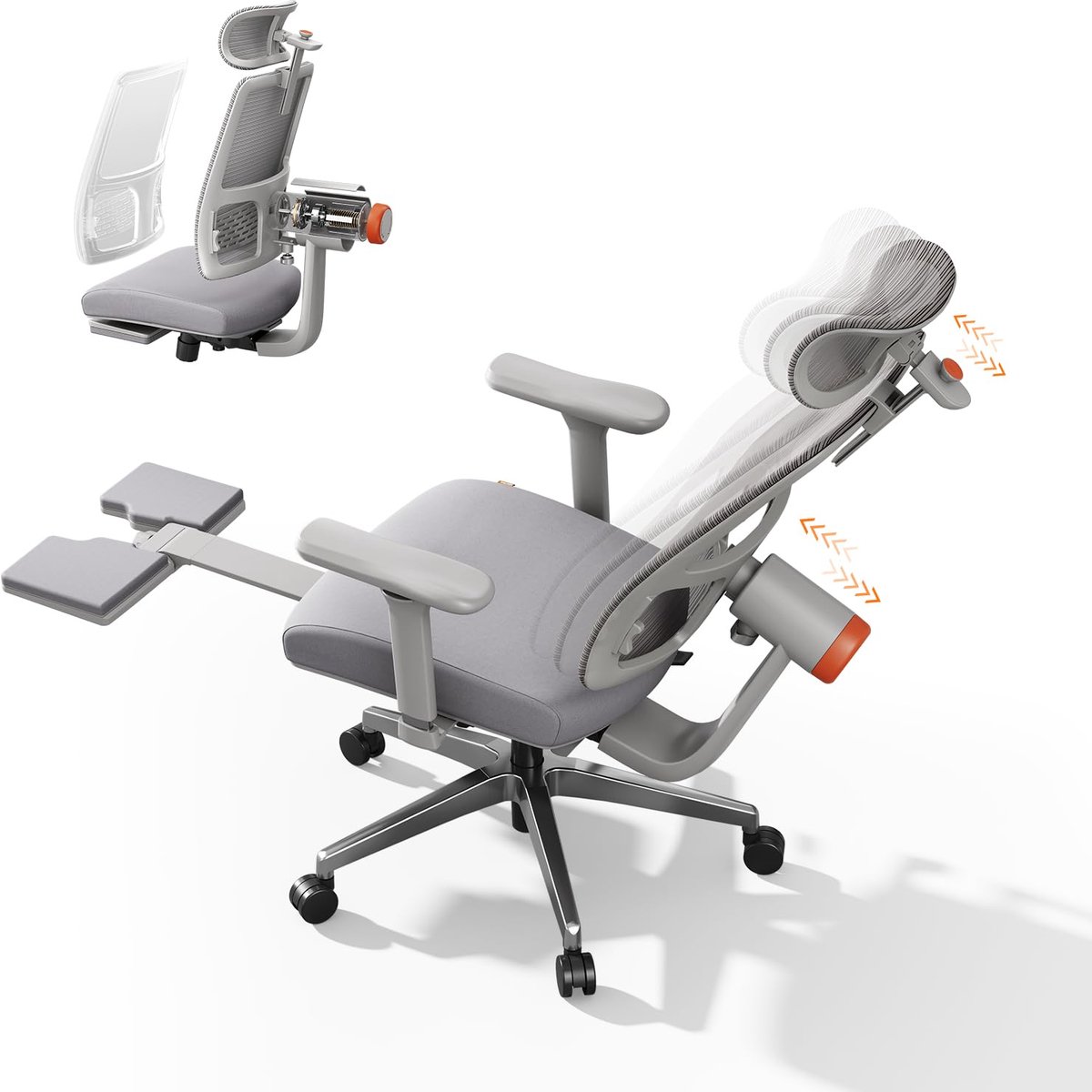Newtral MagicH-BPro Ergonomische Stoel – Voetsteun, Adaptieve Lendensteun, Auto-Following Hoofdsteun, 4D Armleuningen, Zitdiepte Verstelbaar – Grijs