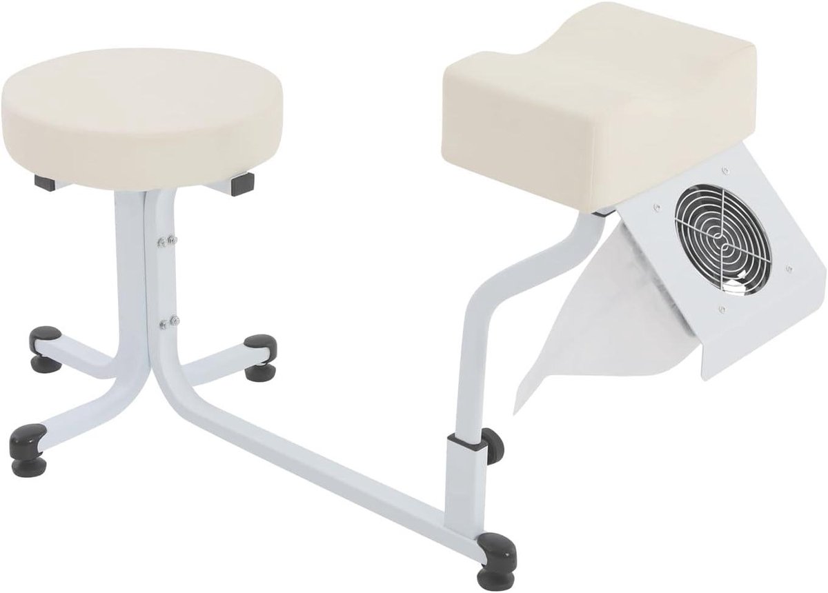 Mobiele pedicure kruk - Voetverzorging stoel - Nagelstudio werk - Geïntegreerde stofzuiger - 77 x 33 x 77 cm - Wit