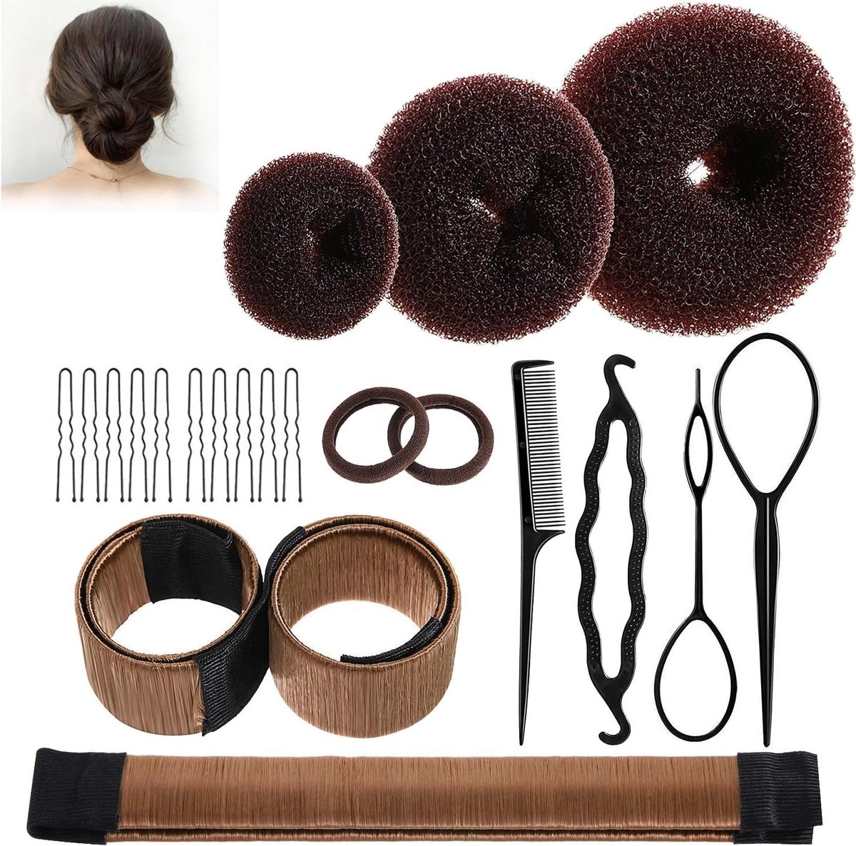 Knotjesmaker Set - Haaraccessoires Kit - Kapsels Maken - 21 Delige Set - Lichtgewicht 91g - Koffiebruin