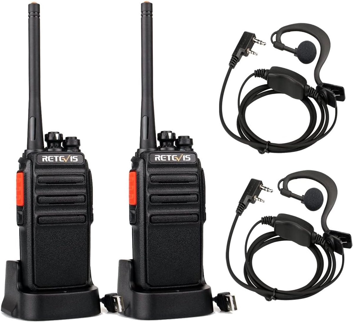 Retevis RT24 Portofoon-Licentievrije PMR446-16-kanaals-Walkie Talkie met USB-oplader en Oortelefoon-1100 mAh-Professionele Portofoon -voor Buitenwerk-met Het Gezin