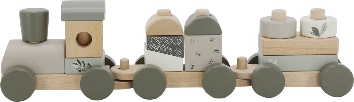 Label Label - Houten Blokkentrein - Olijfgroen - FSC Hout - 14 Delen - Stimuleert Creatief Spelen - Geschikt voor Kindjes vanaf 18 Maande
