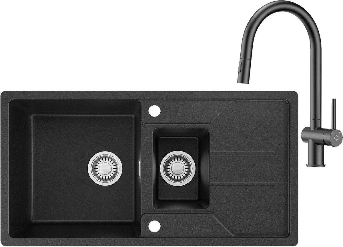 CECIPA max Spoelbak Met Kraangat - Granieten Keuken 86x45CM - 1.5 Spoelbak Keuken Met Keuk