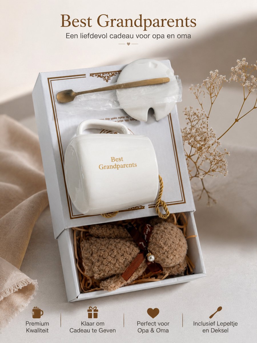 Best grandparents giftset - Opa oma cadeauset keramische mok en handdoek - Pregnancy reveal giftset - Zwangerschapsaankondiging - Vaderdag/Moederdag