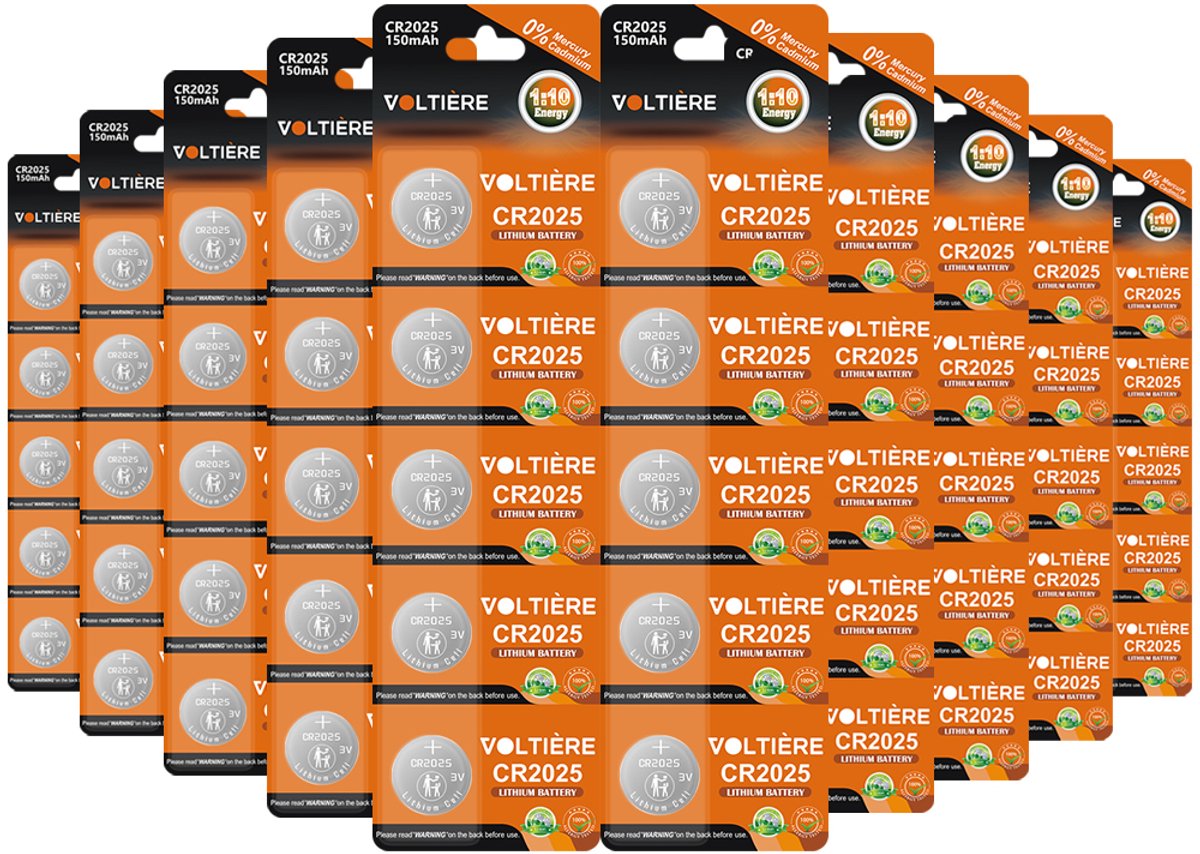 Voltière 50-Pack CR2025 Knoopcel Batterij - Lithium 3v CR2025