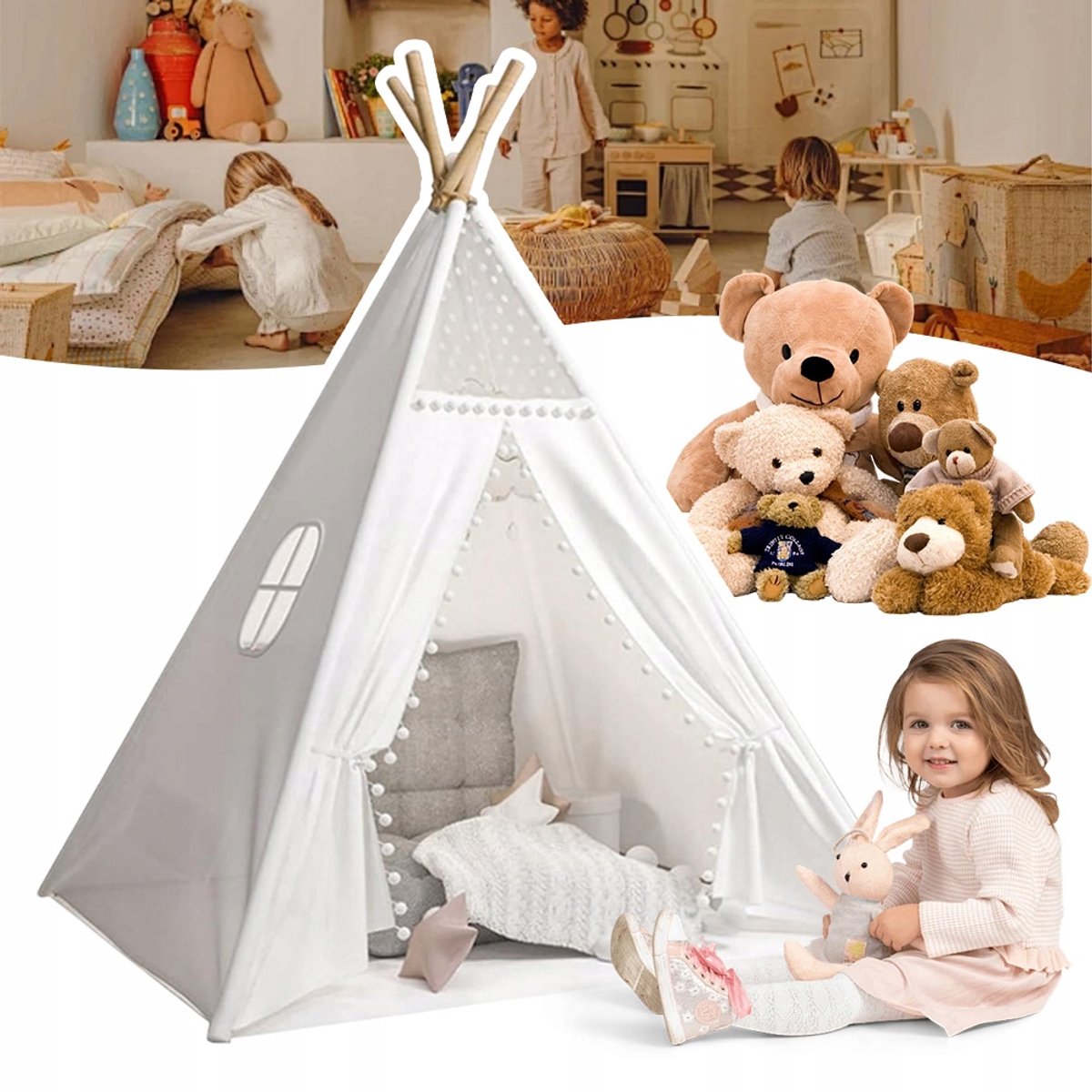 Tipi-Tent Voor Kinderen – Speeltent Met Gewatteerde Mat En Sterrenverlichting - Opvouwbaar, Binnenspeeltent Voor Meisjes En Jongens