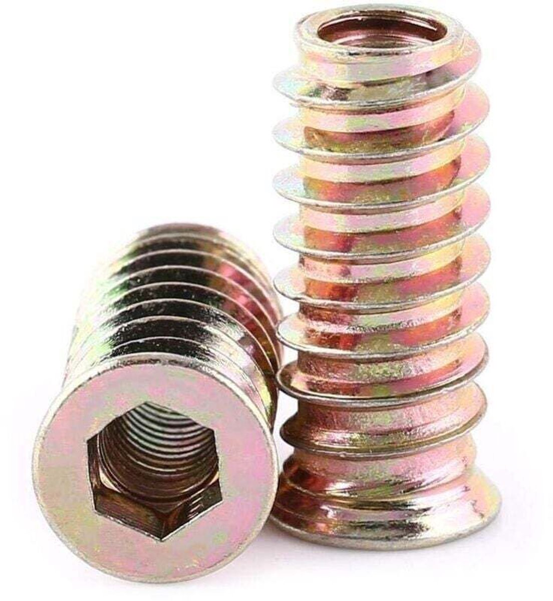Houtschroefdraadinzetstukken, 20 stuks verzinkte koolstofstalen zeskantmoeren, M6-schroefdraadlengte, assortiment zeskantmoeren voor houten meubels (M625mm)