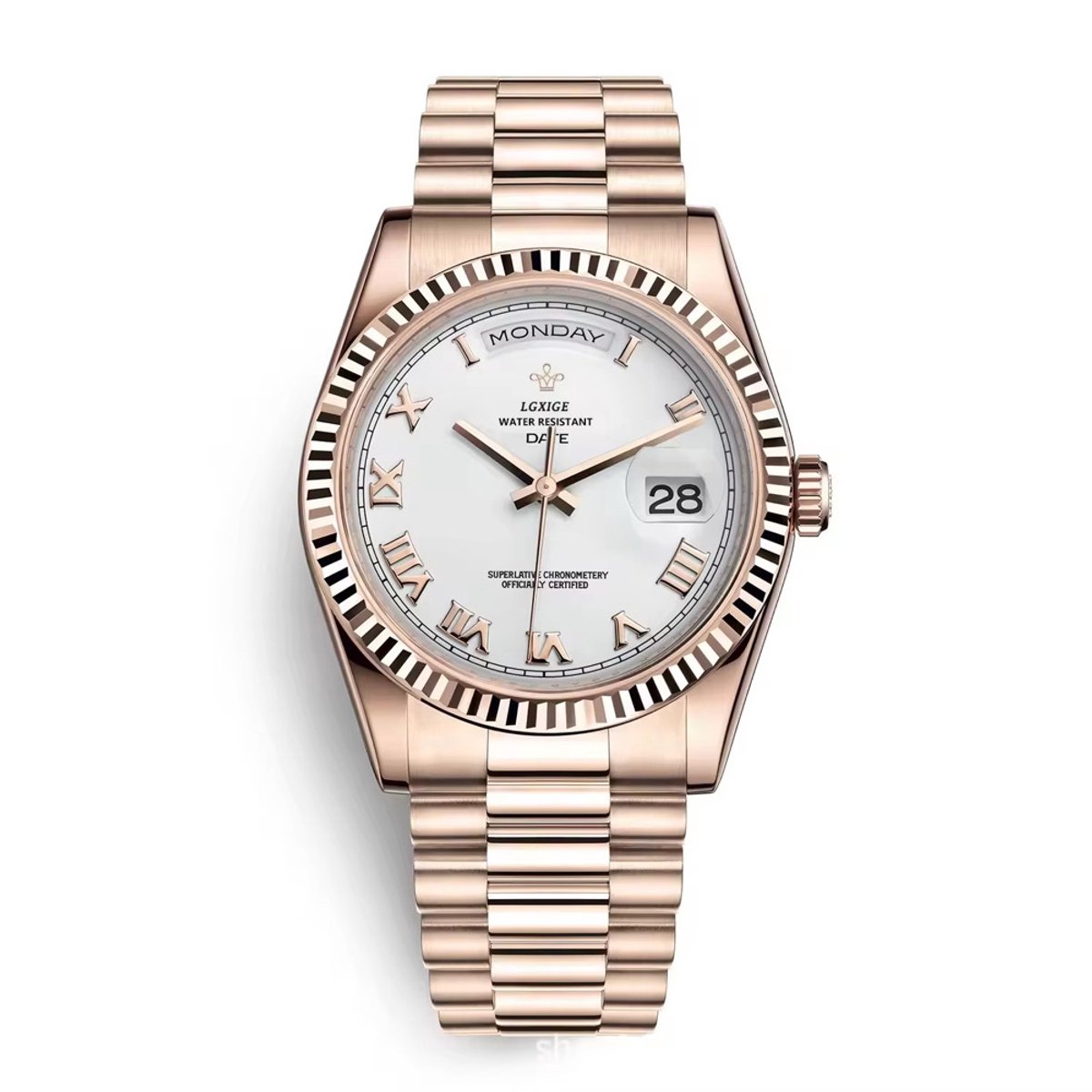 Selevie Horloge Just - Roségoude schakelband met witte wijzerplaat - Luxe Herenhorloge
