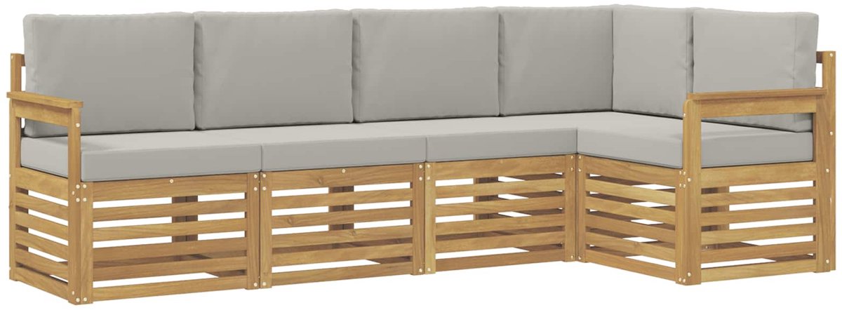 vidaXL Buiten - bank - set - 5 - st - 5-zits - Wit - en - Lichtgrijs - Polyester Wit en Lichtgrijs