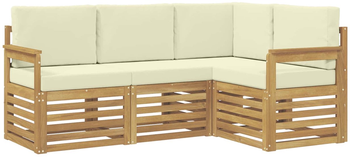 vidaXL Buiten - bank - set - 4 - st - Wit - en - crèmekleurig - Polyester Wit en crèmekleurig