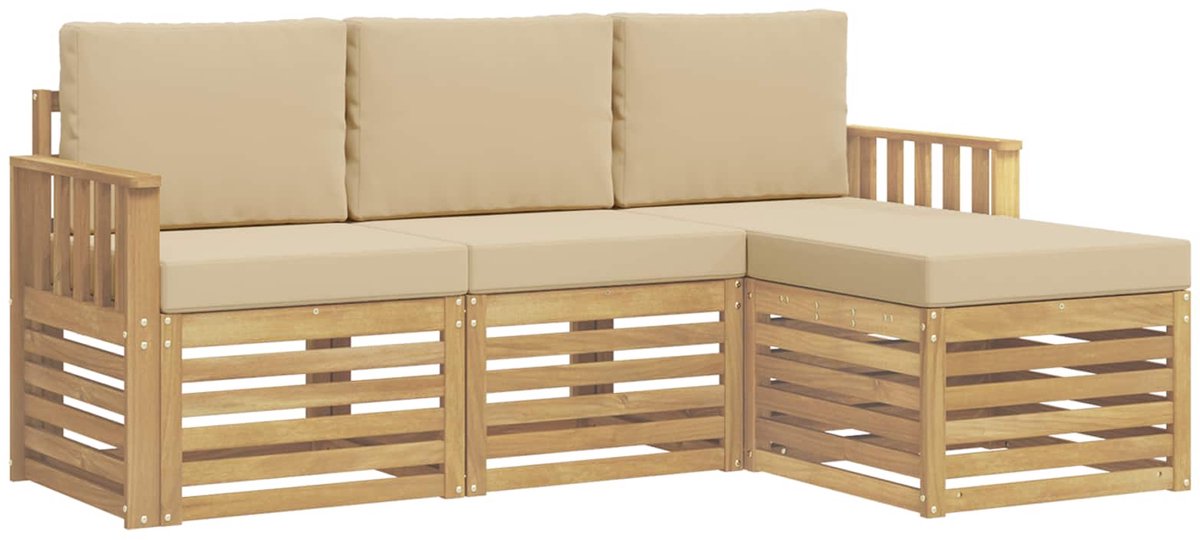 vidaXL Buiten - bank - set - 4 - st - Wit - en - Beige - Polyester Wit en beige