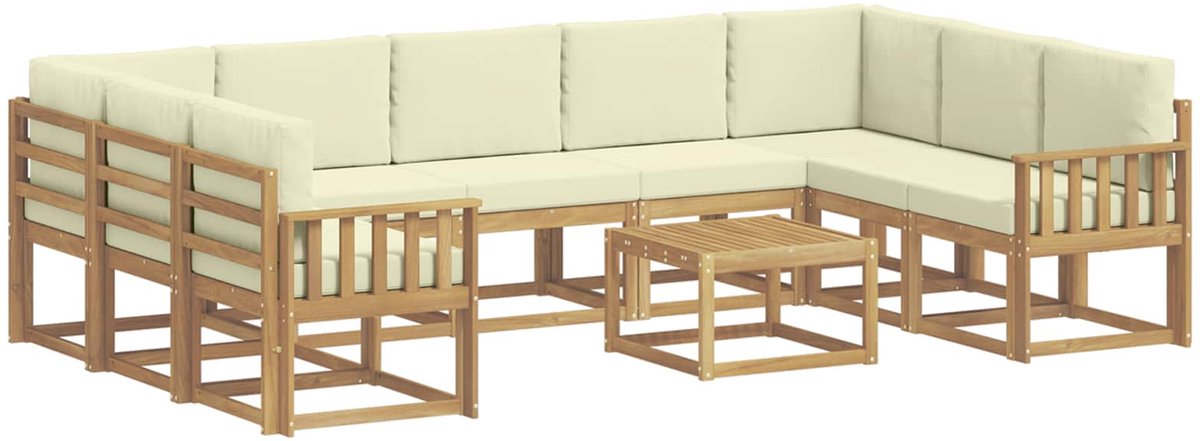 vidaXL Buiten - bank - set - 10 - st - 9-zits - Wit - en - crèmekleurig - Polyester Wit en crèmekleurig