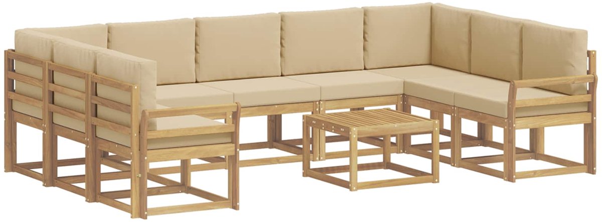 vidaXL Buiten - bank - set - 10 - st - 9-zits - Wit - en - Beige - Polyester Wit en Beige