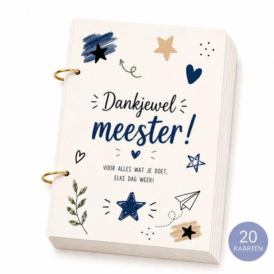 20 Meester invulkaarten A5 - Meester Bedankt - meester cadeau - Bedankt cadeautje - Bedankt - Meester invulkaarten - inclusief ringetjes