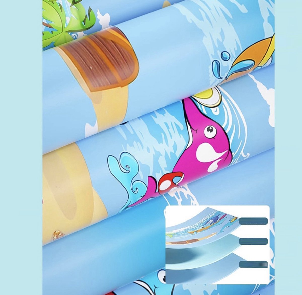 CFY Opblaasbaar Kinderzwembad 120 x 87 x 35 cm – Baby Zwembad / Peuterbad met Oceaanprint – Compact Opzetzwembad Blauw – J4.2 — afbeelding 3