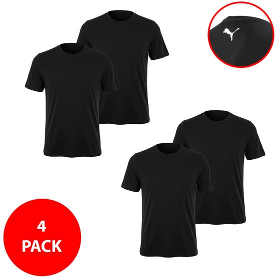 PUMA Heren T-Shirt 4-Pack - Maat L - Zwart - Basic Shirts Heren - 100% Katoen - Regular Fit - Crew Neck - Sportief Casual Shirt