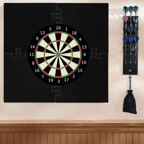 KZQ Dartbord Surround Ring 4 Delig, Vierkante Dartbord Muurbescherming voor 45 cm Dartbord, EVA Schuim Beschermrand met Eenvoudige Montage, Zwart 71x71x3 cm van kzq — afbeelding 2
