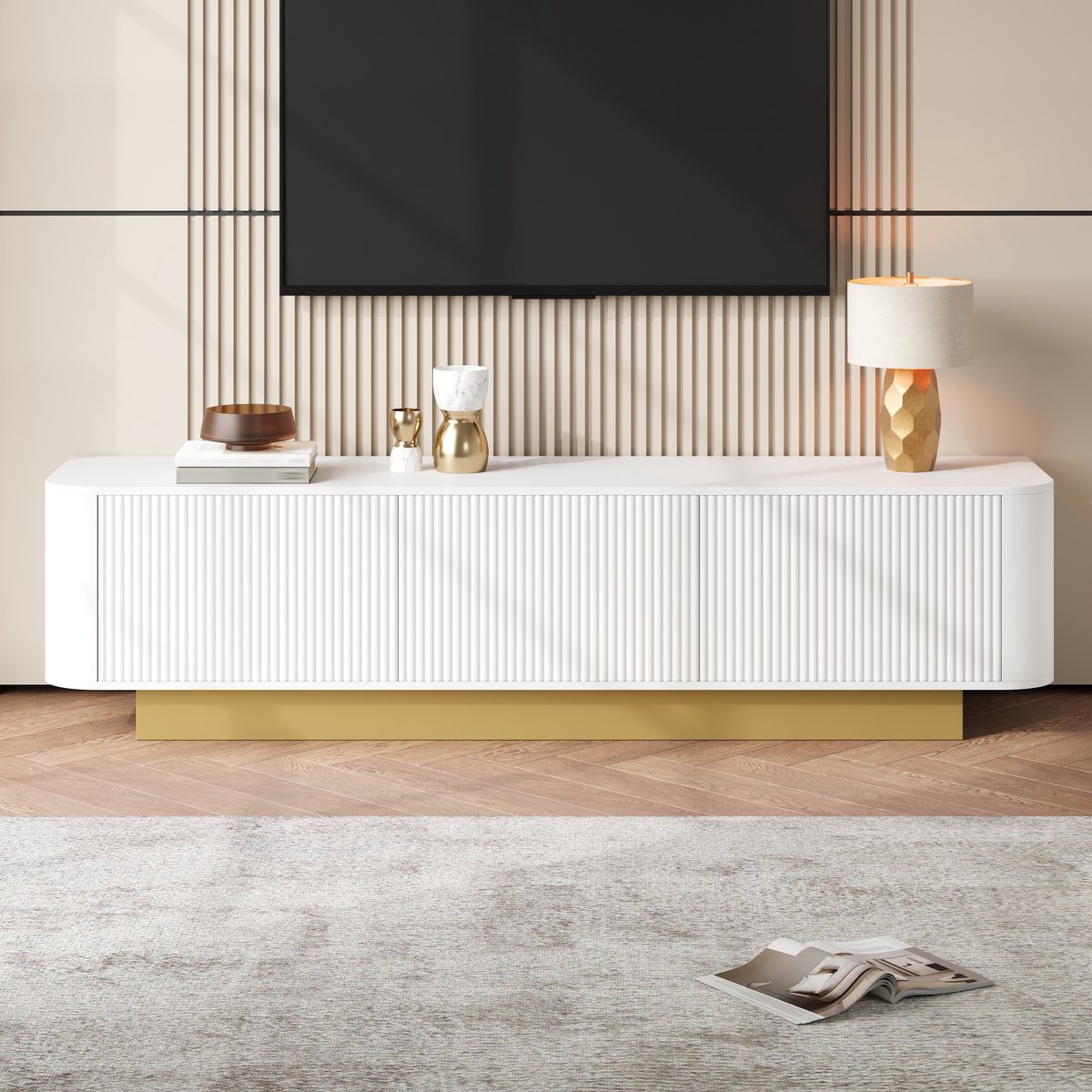 VVBV TV Lowboard met Kabelbeheer, Rond - Voor Woonkamer, Voor Hal/Entree, Opbergruimte
