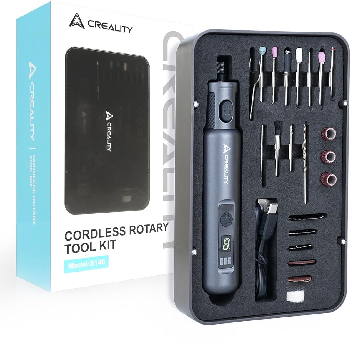 Creality Draadloze Roterende Tool - 24-in-1 - Voor het afwerken van 3D-prints - USB-oplaadbaar - 3,7V - Graveerpen - Set voor schuren, polijsten, ondersteuningen verwijderen, boren, etsen, graveren - 3D-printgereedschapset