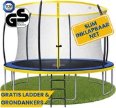 Zero Gravity trampoline Ø 427 cm – kindertrampoline met slim opvouwbaar veiligheidsnet – incl. ladder en grondankers – max. 150 kg - ronde tuintrampoline - Ultima 4 Fun Edition