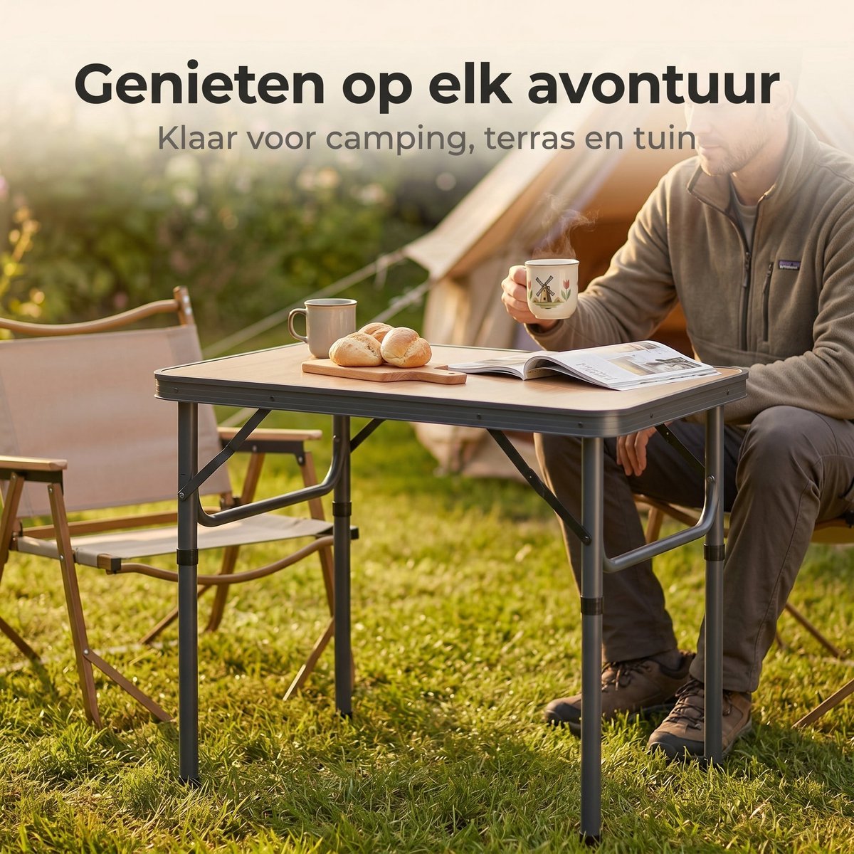 Lomera Campingtafel Hoogte Verstelbaar - Inklapbaar - Opvouwbaar - Kampeertafel - Klaptafel - Vouwtafel - Bijzettafel - Picknicktafel - Lichtgewicht - Draagbaar voor Camping - voor Buiten - voor Tuin - voor Picknick thumbnail 5