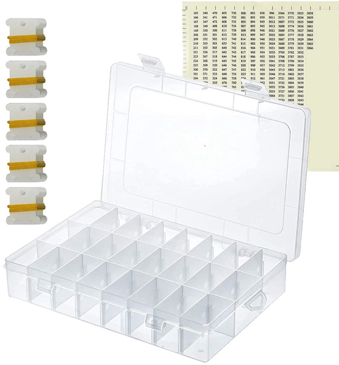 Dailygoods - Borduurgaren Organizer Box - 24 verstelbare roosters - Plastic opslagdoos - Helder - Floss klossen - Geschikt voor naaien - Knutselen